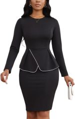 Women 2 Piece Suit Skirt Set Peplum Long Sleeve Church Dress Suit Formal Office Business Midi Pencil Skirt Suit