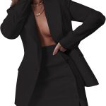 Women 2 Piece Outfits Long Sleeve Lapel Blazer and Slit Mini Skirt Suit Set Office Business Suits
