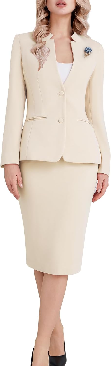 51fMUAgqjJL._AC_SL1500_.jpg Women 2 Piece Suit Skirt Set Business Office Work Blazer Jackets and Pencil Skirt with Slit - Image 1