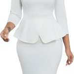 Women 2 Piece Suit Set Peplum 3/4 Long Sleeve Church Dress Suit Elegant Formal Office Midi Pencil Skirt Suit