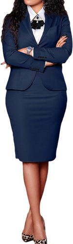 Women 2 Piece Suit Skirt Set Business Office Work Outfit Blazer Jackets Midi Pencil Skirt Suits Plus Size