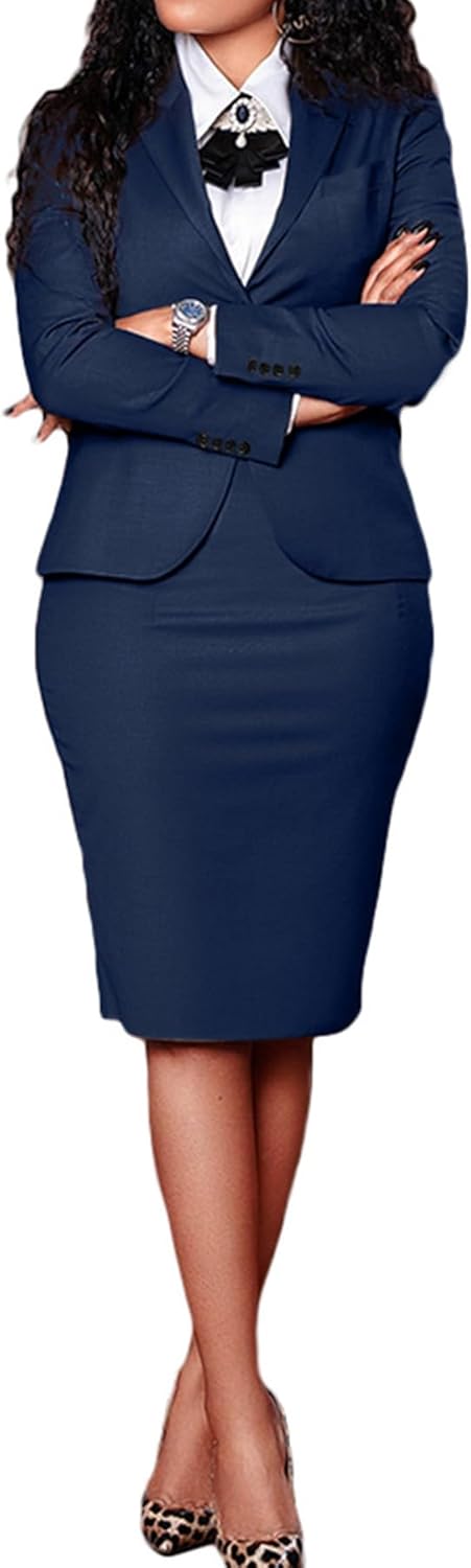 51oeQfiBSPL._AC_SL1500_.jpg Women 2 Piece Suit Skirt Set Business Office Work Outfit Blazer Jackets Midi Pencil Skirt Suits Plus Size - Image 1