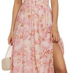 Women Summer Floral Print Flowy A Line Maxi Dresses Sleeveless Smocked Off Shoulder Dress