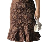 Women's Puff Sleeve Ruffle Dress Elegant Jacquard Crew Neck Bodycon Going Out Dresses