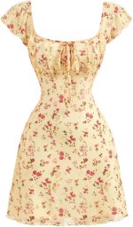 Women Vintage Floral Dress Summer Cap Sleeve Mini Dresses Going Out Beach Short Dress