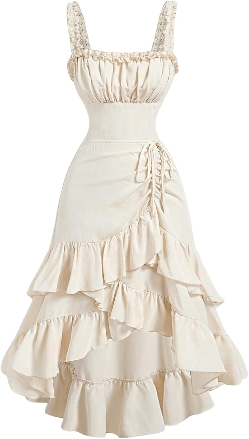 61KgQpHPtL._AC_SL1500_.jpg Women Layered Ruffle Hem Dress Sleeveless Ruched Asymmetrical Long Party Dresses - Image 1