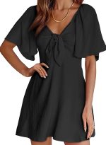o Women Dresses  Summer Fall Deep V Neck Elegant Bow tie Mini Dress S-XL