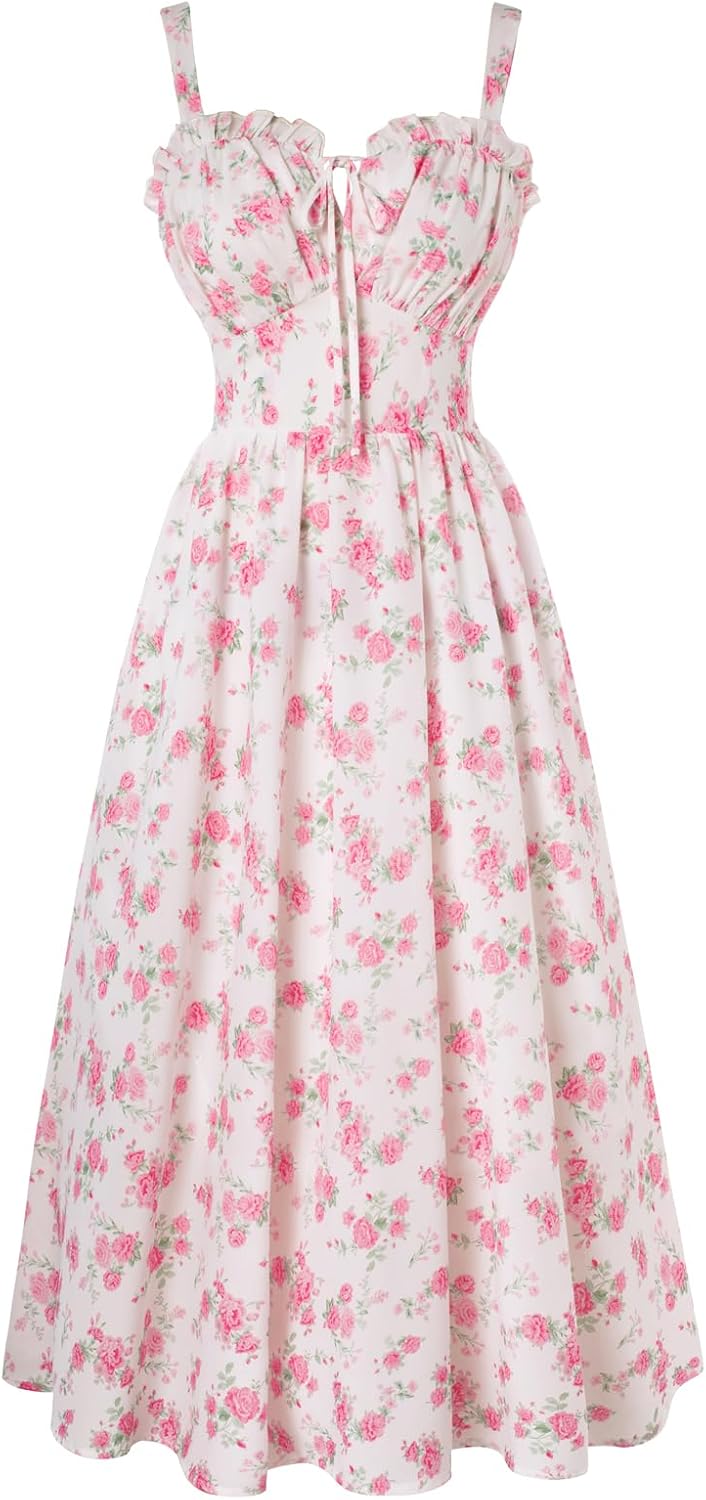 61S-pU9SsGL._AC_SL1500_.jpg Summer Dresses for Women 2026 Floral Corset Dress Long Milkmaid Dress with Pocket - Image 1