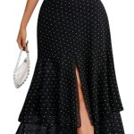 Polka Dot Dress for Women 2026 Square Neck Short Sleeve High Slit Ruffled Hem Party Wedding Guest Casual Dress