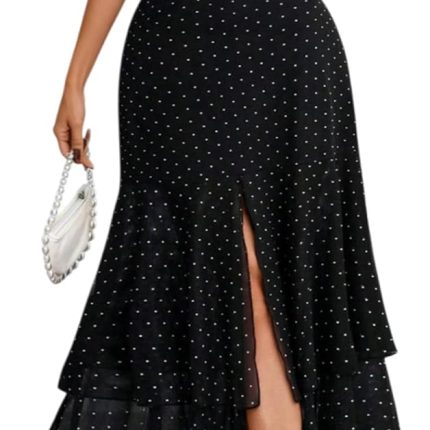 Polka Dot Dress for Women 2026 Square Neck Short Sleeve High Slit Ruffled Hem Party Wedding Guest Casual Dress