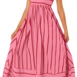 Women Striped Back Smocked Maxi Dress Sexy Spaghetti Strap Cut Out Flowy Swing Long Dress
