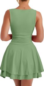 Women Ruffle Hem Boat Neck Mini Dress Sleeveless Ruched Corset Short Party Dresses - Image 2