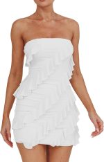 Women Sexy Strapless Tube Top Bodycon Sleeveless Ruffle Mini Party Dress