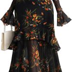 Womens Floral Maxi Dress Sheer Mesh Bell Sleeve Tiered Ruffle Gothic Romantic Casual Long Dresses