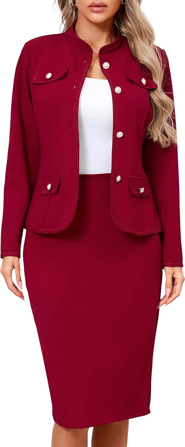 61qa24wo2DL._AC_SL1500_.jpg Women 2 Piece Business Suit Elegant Blazer Jacket and Skirt Sets Work Formal Office Clothes Suits - Image 1