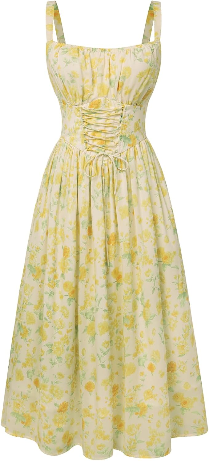 61zio4hX8DL._AC_SL1500_.jpg Floral Dress for Women 2026 Corset Milkmaid Dresses Casual Summer Sundress with Pockets - Image 1