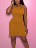 Women Summer Tank Dresses Sleeveless Crew Neck Casual Bodycon Mini Dress with Ruffle Hem - Image 2