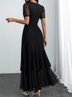Polka Dot Dress for Women 2026 Square Neck Short Sleeve High Slit Ruffled Hem Party Wedding Guest Casual Dress - Image 2