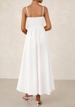 Women Smocked Maxi Dresses  Summer Beach Sundress Casual Spaghetti Strap Swing A Line Long Flowy Dress - Image 2