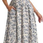 Floral Corset Midi Dress Flowy Slit Summer Spring Wedding Guest Dresses for Women Sundress with Pockets