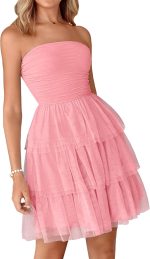 Women Tulle Dress Strapless Tube Top Short Dress Summer Ruffle Tiered Party Wedding Guest Dresses