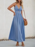 Women Casual Dress Beach Sleeveless V Neck Summer Cutout Spaghetti Straps Formal Maxi Sun Dresses - Image 2