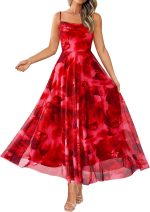 Women Summer Floral Maxi Dresses Elegant Spaghetti Strap Dress Printed Party Dress Beach Long Dresses