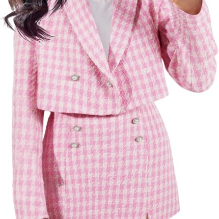 Women Cropped Tweed Blazer Sets 2 Piece Outfits and Mini Skirt Sets Business Casual Suits