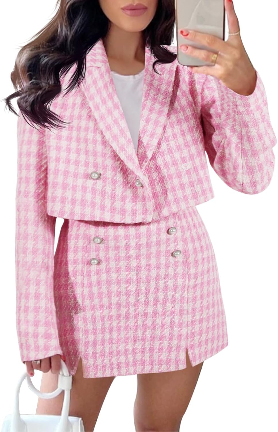 71SsJ8w2Z-L._AC_SL1500_.jpg Women Cropped Tweed Blazer Sets 2 Piece Outfits and Mini Skirt Sets Business Casual Suits - Image 1