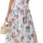 Women Summer Floral Maxi Dress Casual V Neck Short Sleeve Chiffon Boho Flowy Beach  Wedding Guest Long Dresses