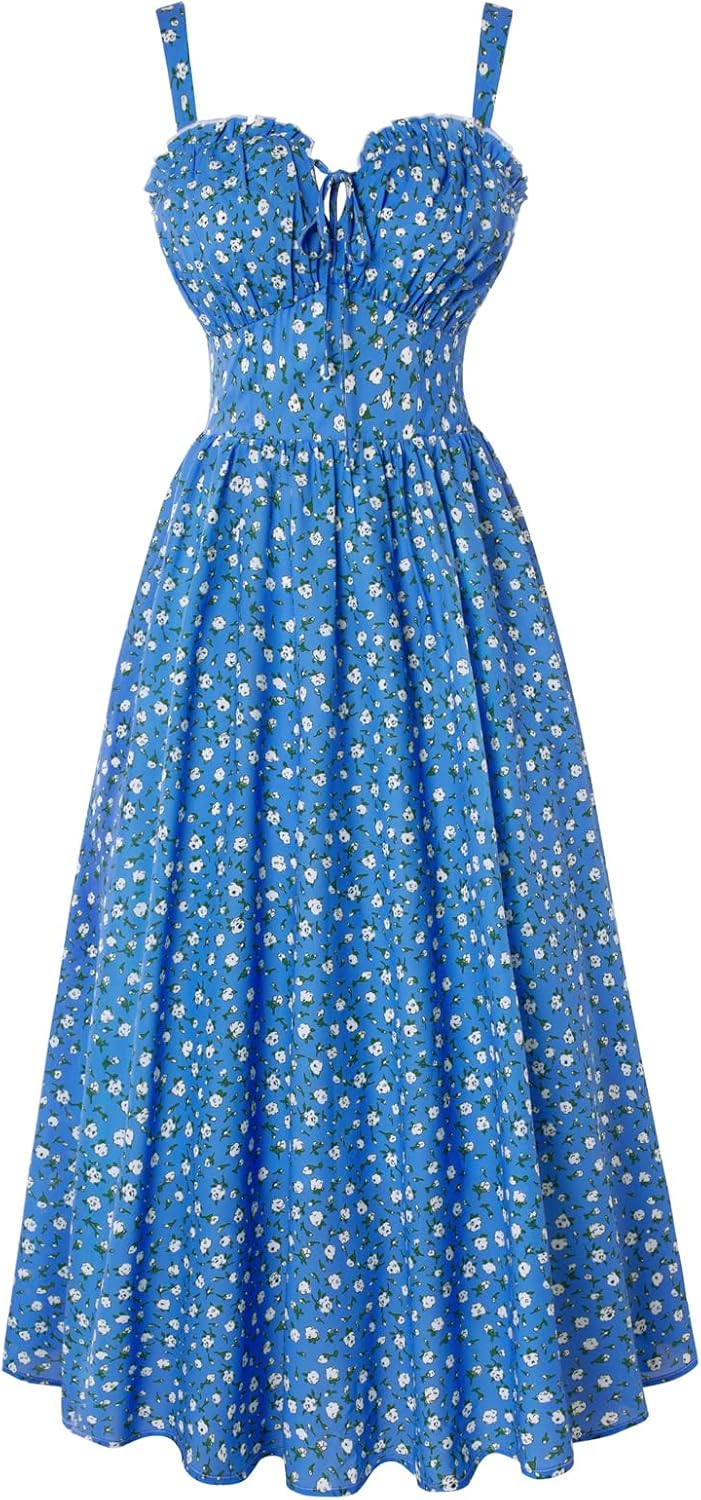 71d07602nKL._AC_SL1500_.jpg Summer Dresses for Women 2026 Floral Corset Dress Long Milkmaid Dress with Pocket - Image 1