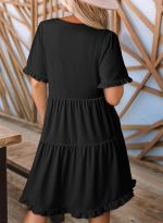 o Women Dresses  Summer Spring V Neck Short Sleeve Casual A Line Flowy Swing Shift Dress Mini Dress - Image 2