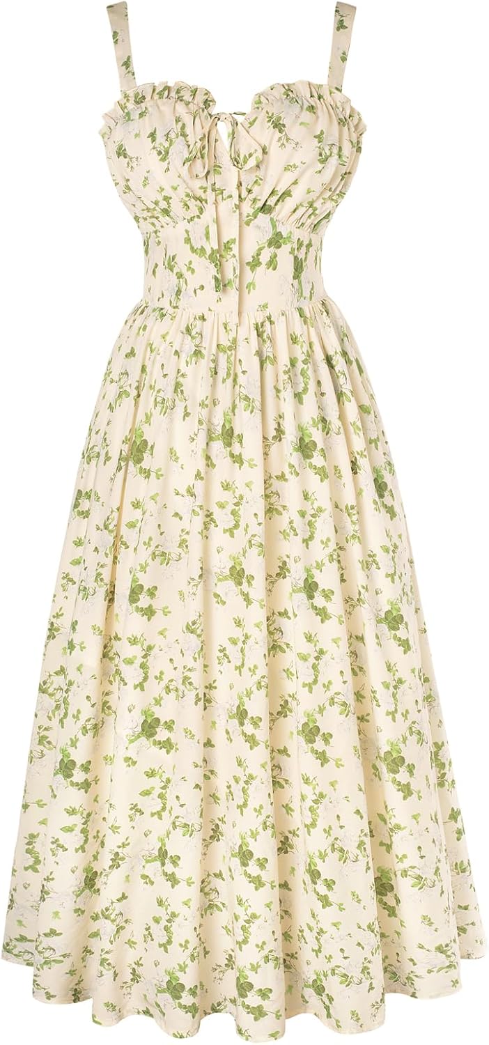 71kxYdYcCL._AC_SL1500_.jpg Summer Dresses for Women 2026 Floral Corset Dress Long Milkmaid Dress with Pocket - Image 1