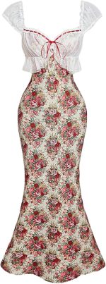 Women's Lace Floral Tea Party Vintage Maxi Dress Summer Graduation Cocktail Wedding Guest Fishtail Sundress