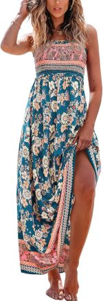 Women Maxi Dress Ditsy Floral Smocked Summer Sundress Sleeveless Ruffled Spaghetti Straps Long Beach Formal Dress