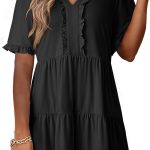 o Women Dresses  Summer Spring V Neck Short Sleeve Casual A Line Flowy Swing Shift Dress Mini Dress
