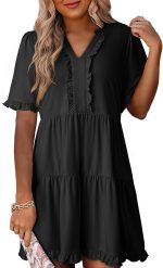 o Women Dresses  Summer Spring V Neck Short Sleeve Casual A Line Flowy Swing Shift Dress Mini Dress