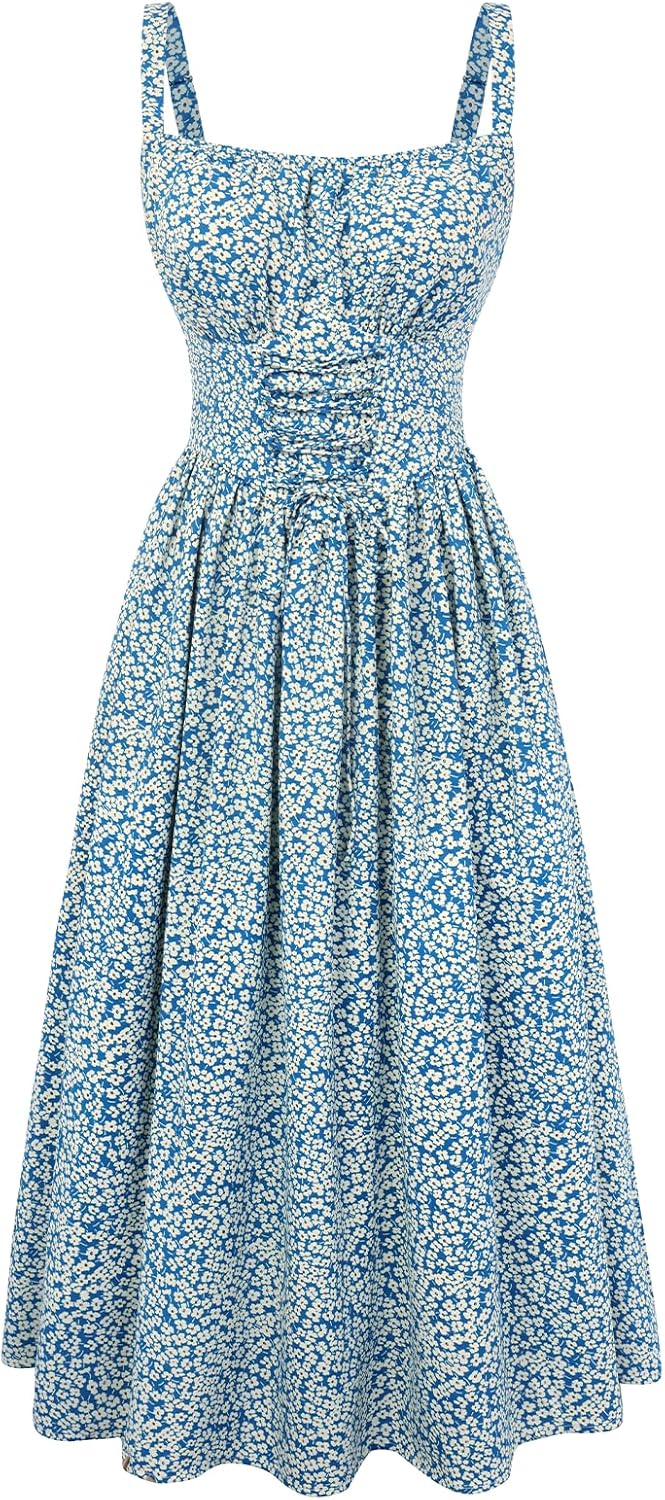 814S8HOL7JL._AC_SL1500_.jpg Floral Dress for Women 2026 Corset Milkmaid Dresses Casual Summer Sundress with Pockets - Image 1