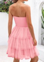Women Tulle Dress Strapless Tube Top Short Dress Summer Ruffle Tiered Party Wedding Guest Dresses - Image 2