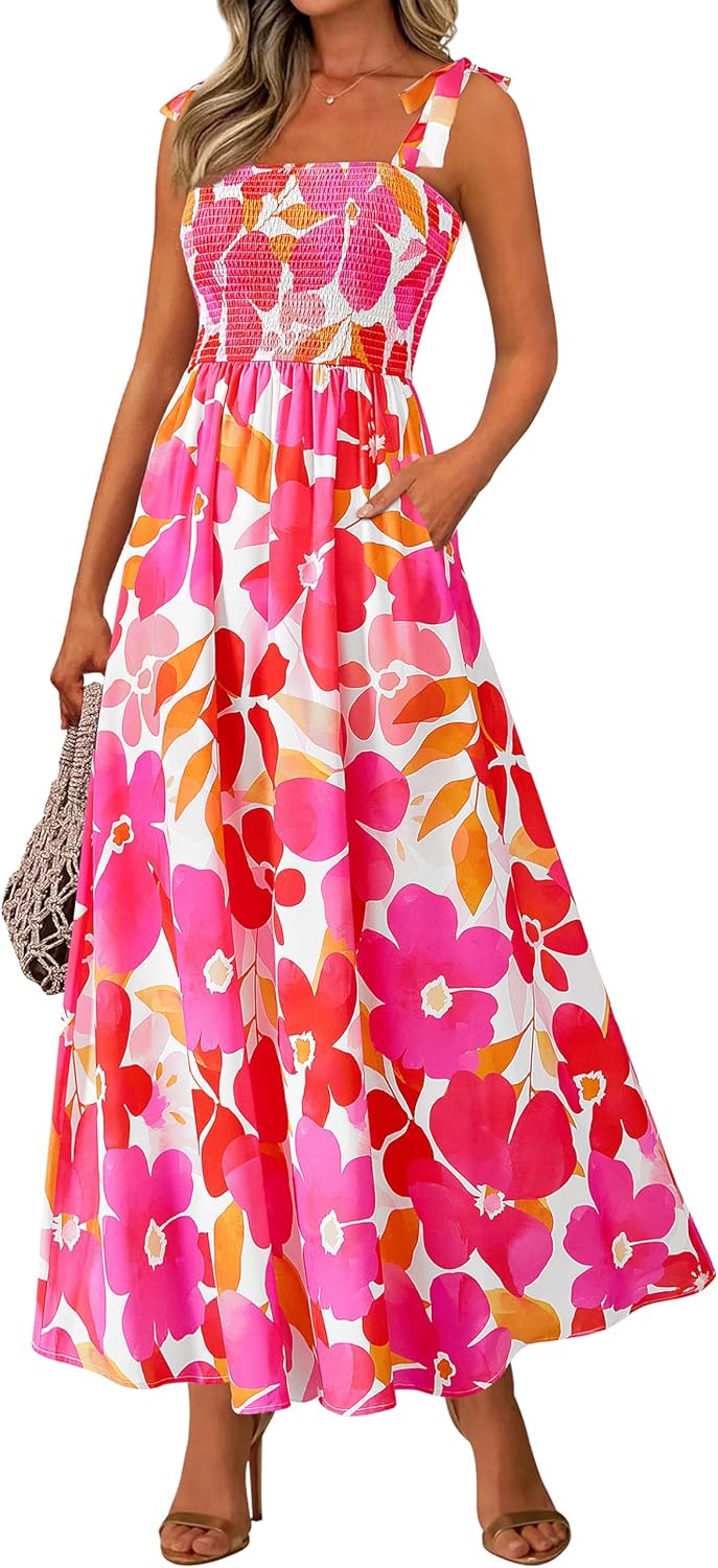 81qmKwdRnmL._AC_SL1500_.jpg Women Summer Dresses Floral Sleeveless Smocked Maxi Dress Boho Spaghetti Strap A Line Flowy Beach Long Sundress - Image 1