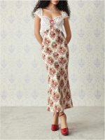 Women's Lace Floral Tea Party Vintage Maxi Dress Summer Graduation Cocktail Wedding Guest Fishtail Sundress - Image 2